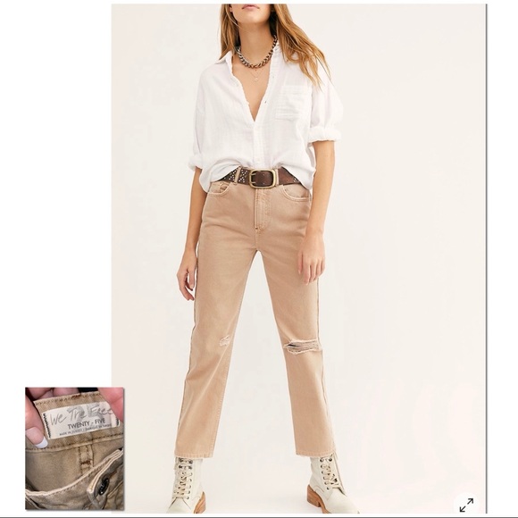 Free People NWOT Tan Dakota Straight Leg Jeans - Picture 1 of 16